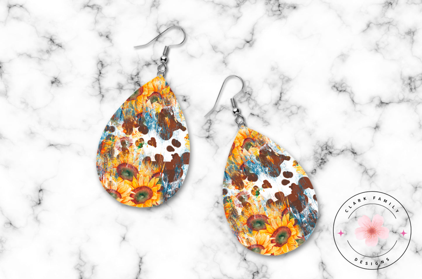 Cow print with Sunflowers - earrings
