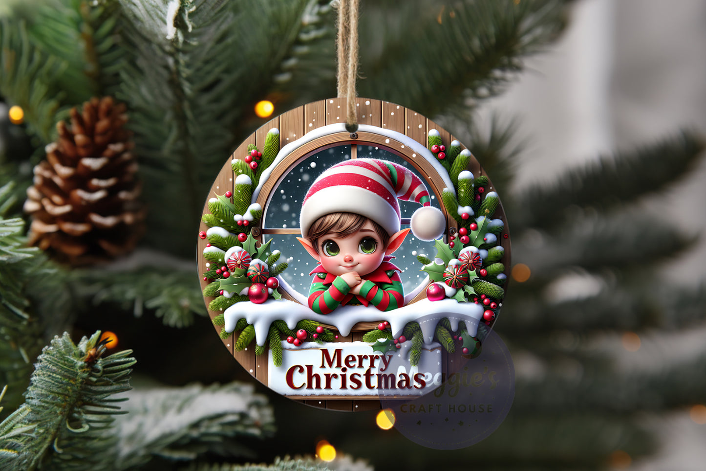 Elfie In The Window Ornament