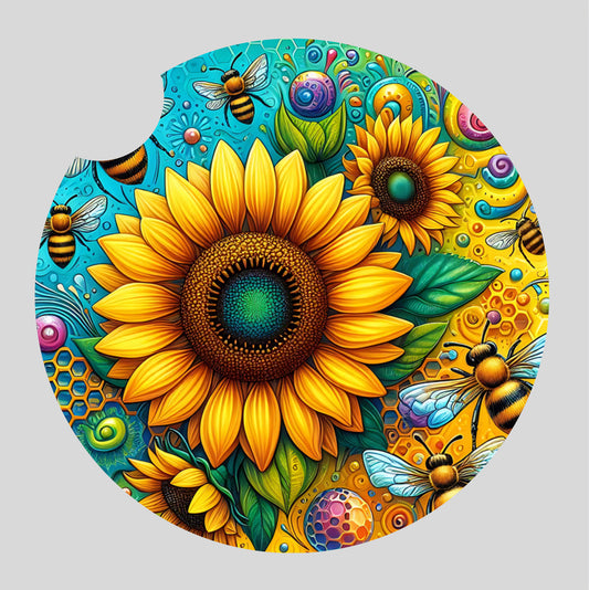 Bee sunflowers - Car coaster