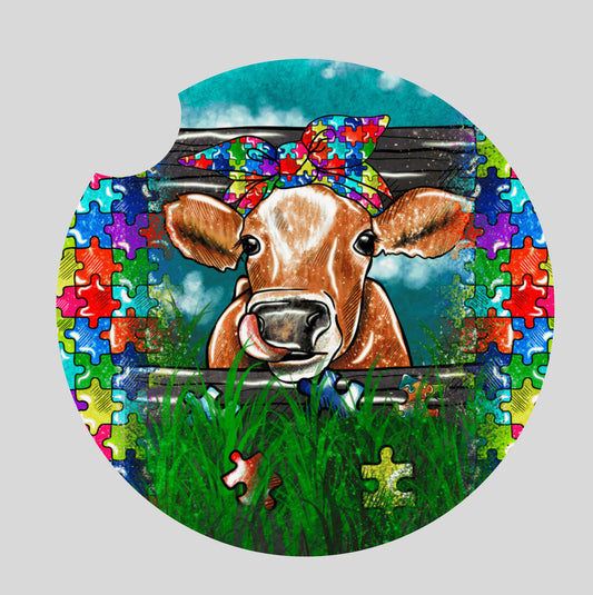 Autism Awareness cow - Car coaster
