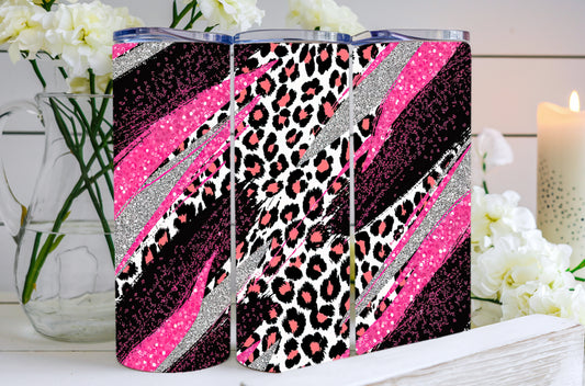 Wild Glam - Leopard & Glitter Stripes Tumbler