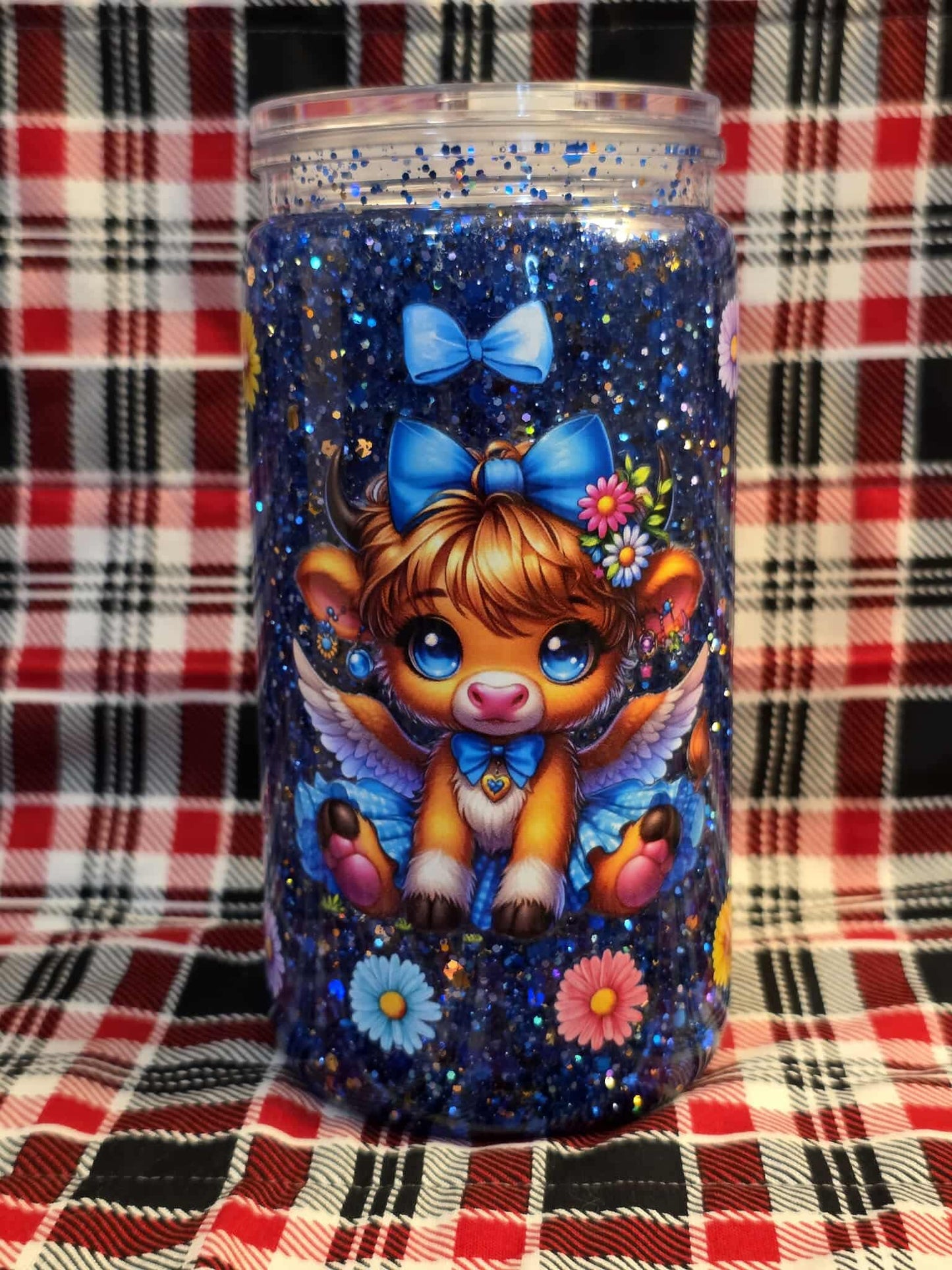 Blue Moo Bloom Snowglobe Tumbler