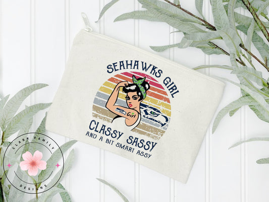 Seahawk girl classy sassy and a bit smart assy- makeup bag