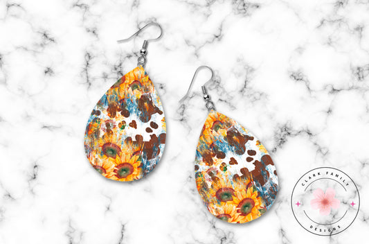 Cow print with Sunflowers - earrings