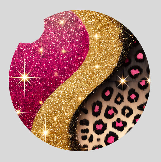 Pink glitter leopard - Car coaster