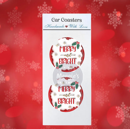 Merry And Bright Car Coasters