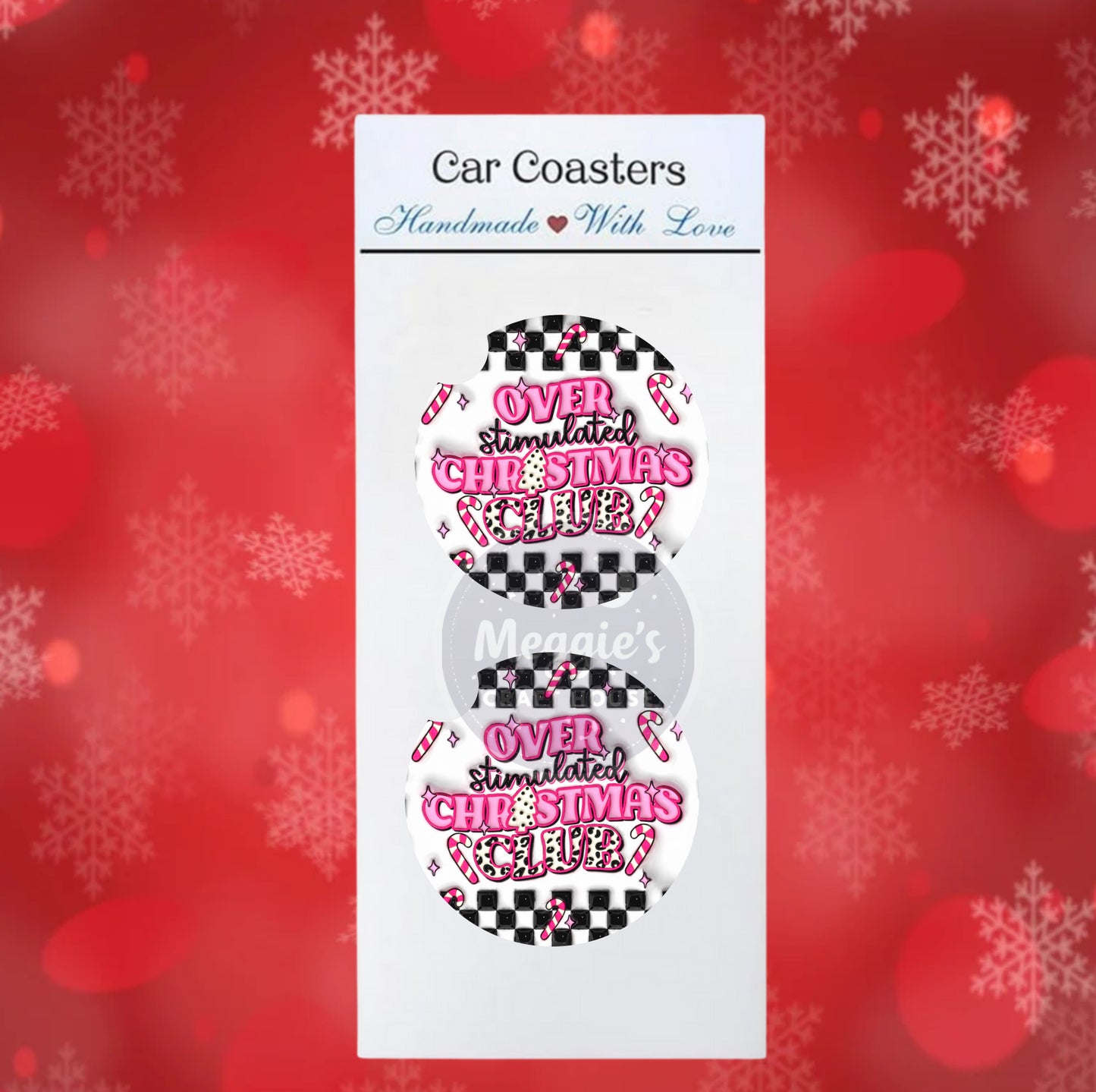 Over Stimulated Christmas Club Car Coasters - Pink