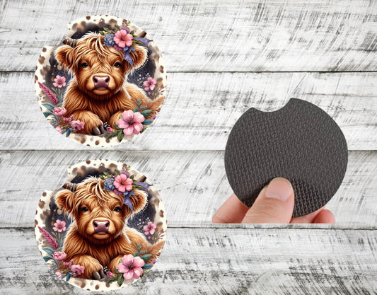 Moo In Bloom Car Coasters