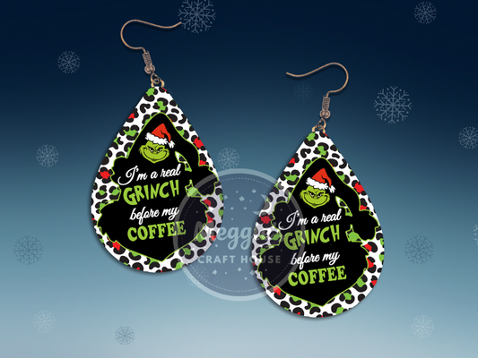 I’m A Real Grinch Before My Coffee Earrings