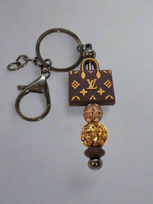 LV inspired beaded pen - brown and gold