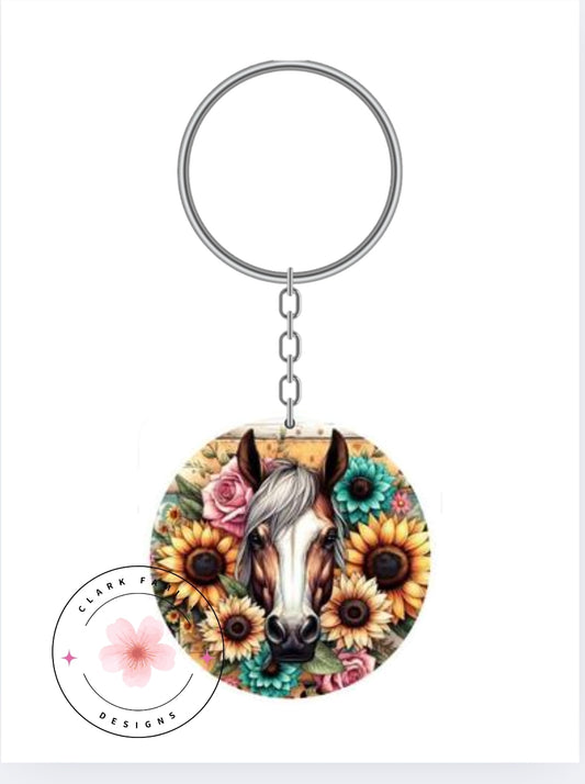 Horse and sunflowers - Keychain